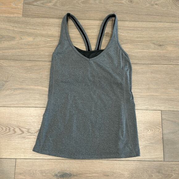 LUCY Gray Layered V Neck Racerback Mesh Keyhole Back Shelf Bra Tank Top Size S - Picture 1 of 10